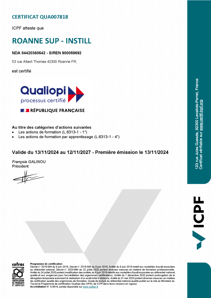 Certificat Qualiopi INSTILL